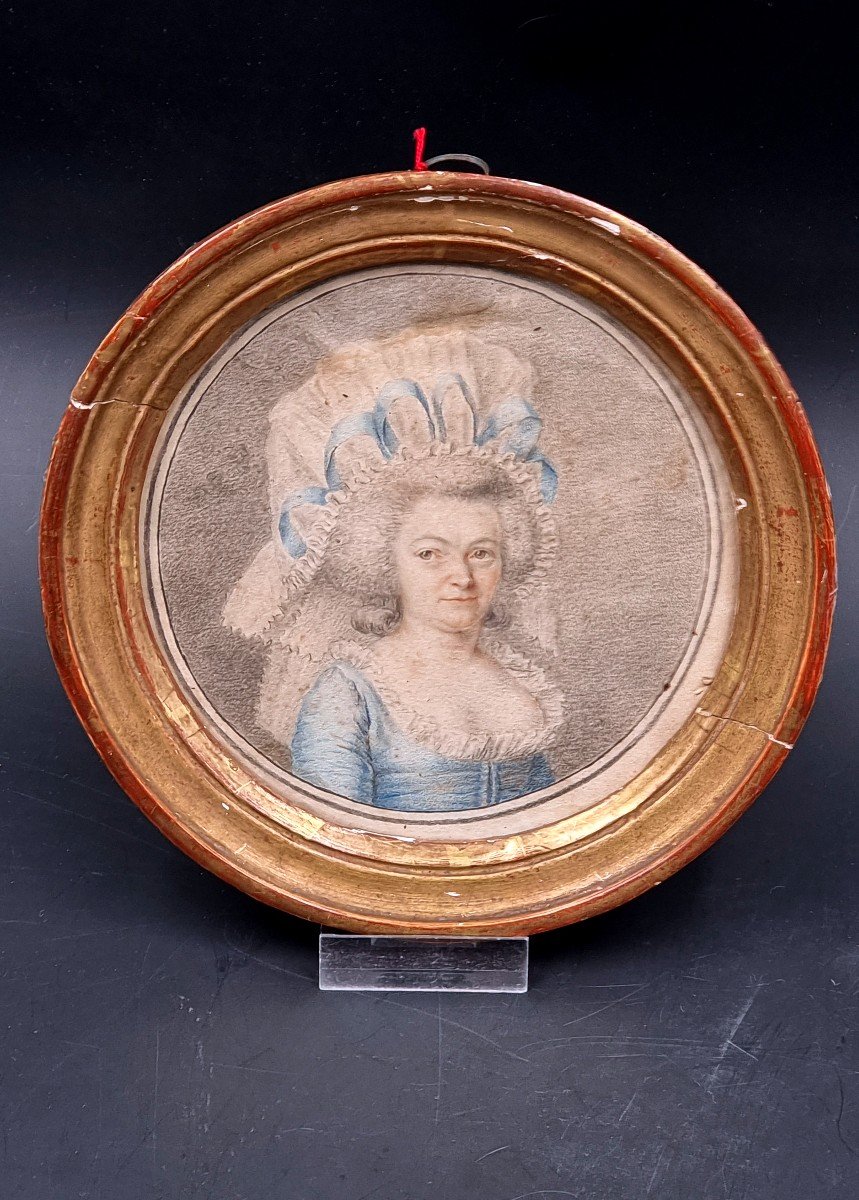 Portrait Dessin Réhaussé Femme d'époque Louis XVI  Augustin : Préparation Pour Une Miniature