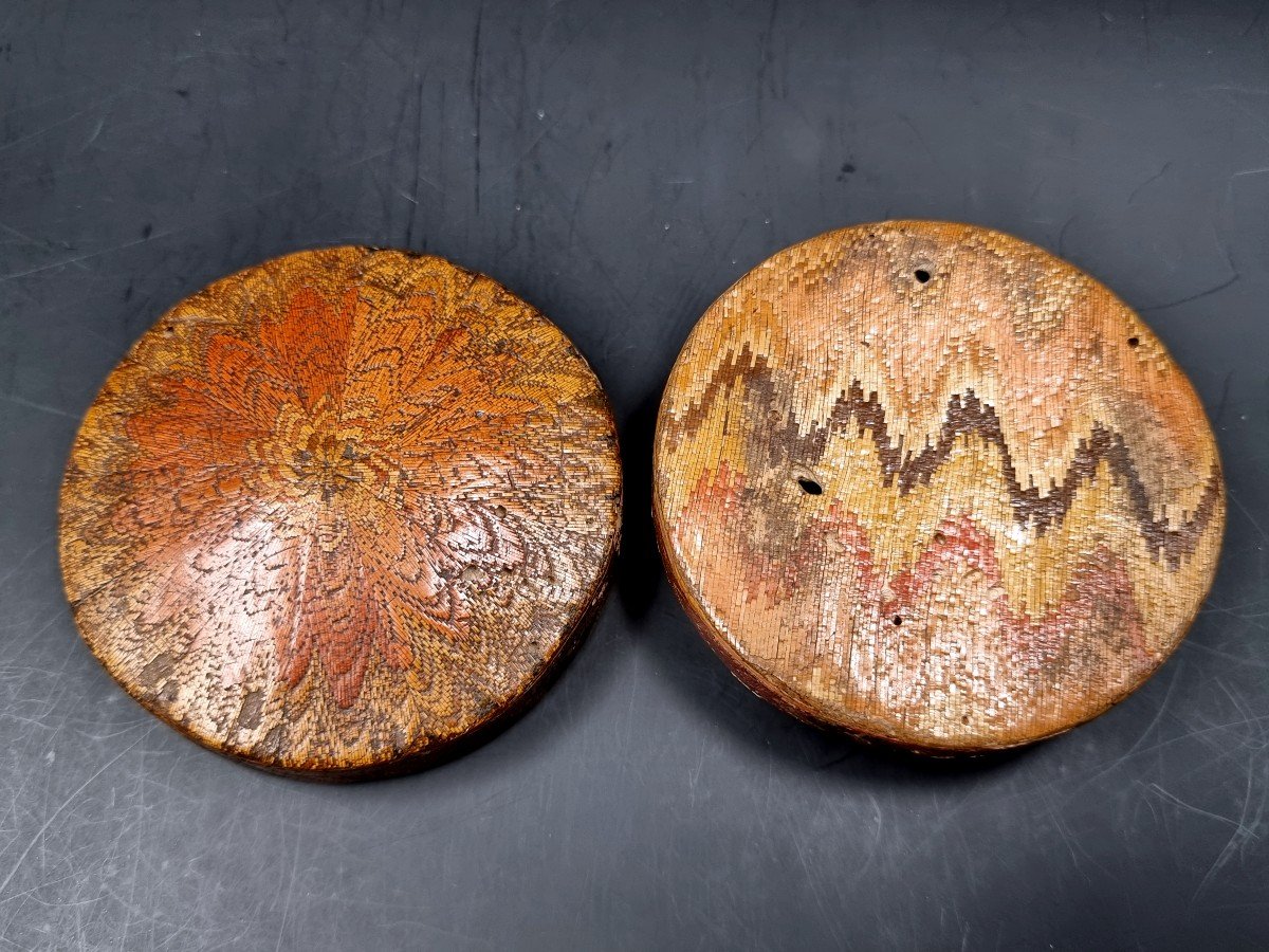 Circular Box In Straw Marquetry Called Hungarian Point 17th Century-photo-1