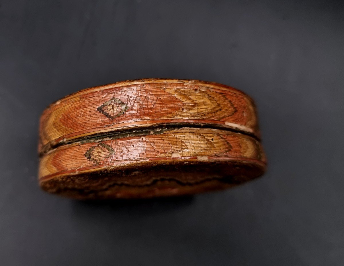 Circular Box In Straw Marquetry Called Hungarian Point 17th Century-photo-3