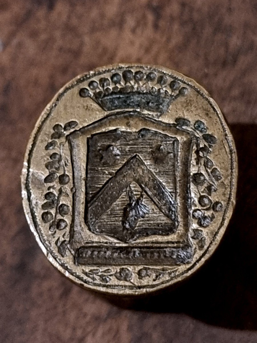 Bronze Stamp With The Coat Of Arms Of The Le Roy Du Verger Family, Early 18th Century