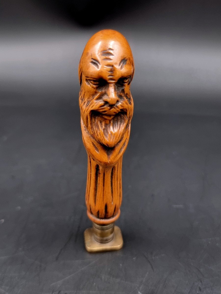 Seal Stamp Matrix Unidentified Coat Of Arms Boxwood Handle Carved With A Character-photo-3