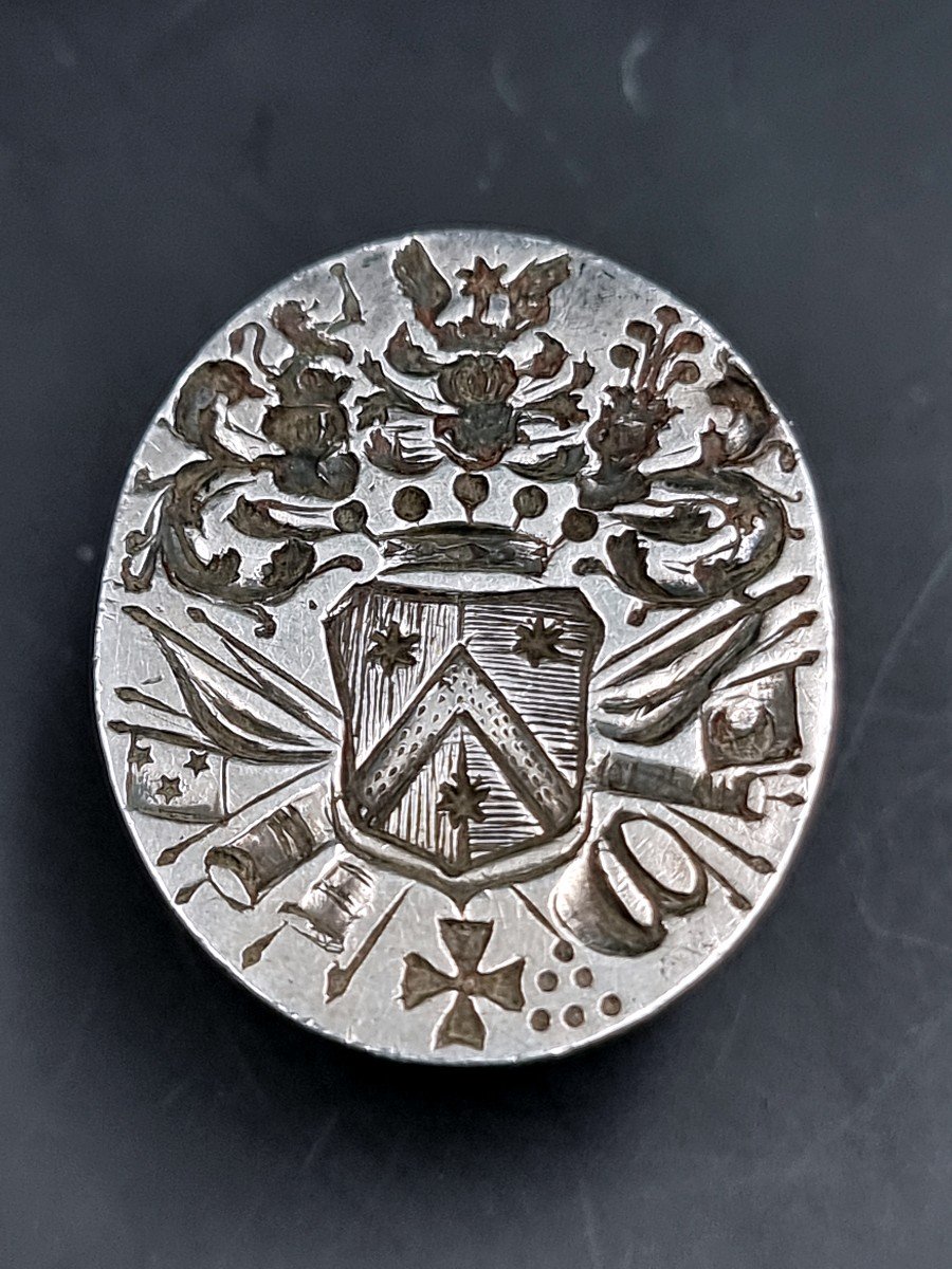 Cachet Sceau Matrice En Argent Aux Armoiries De Gaillard De Fassignies époque XVIII E Siècle -photo-2