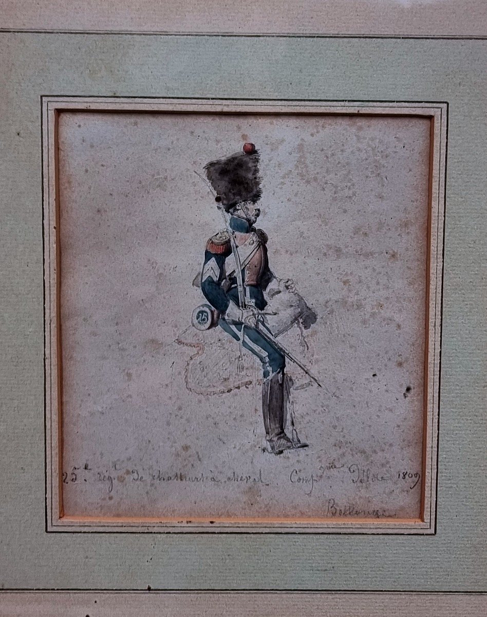 Drawing Soldier Empire 25th Horse Hunter Regiment Elite Company Hippolyte Bellange