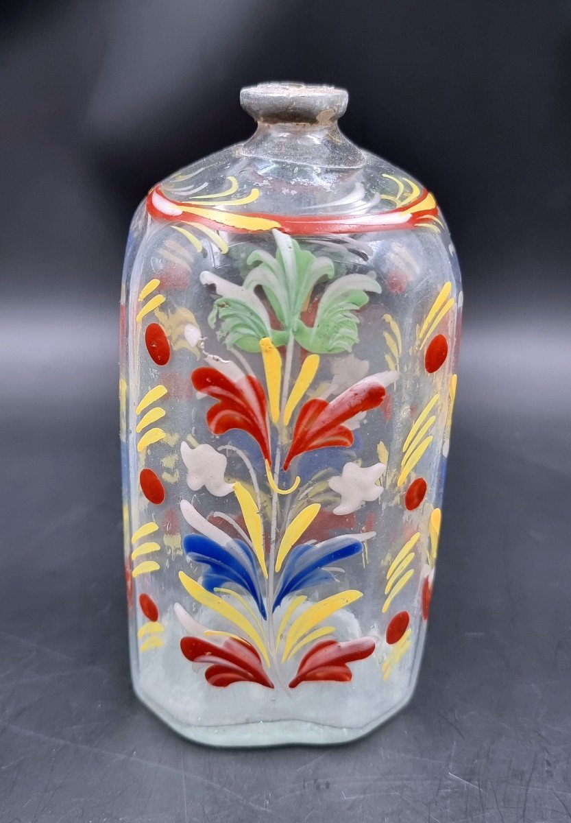 Enamelled Glass Bottle With Scrolls And Flowers 18th Century Swiss Or Eastern France-photo-1