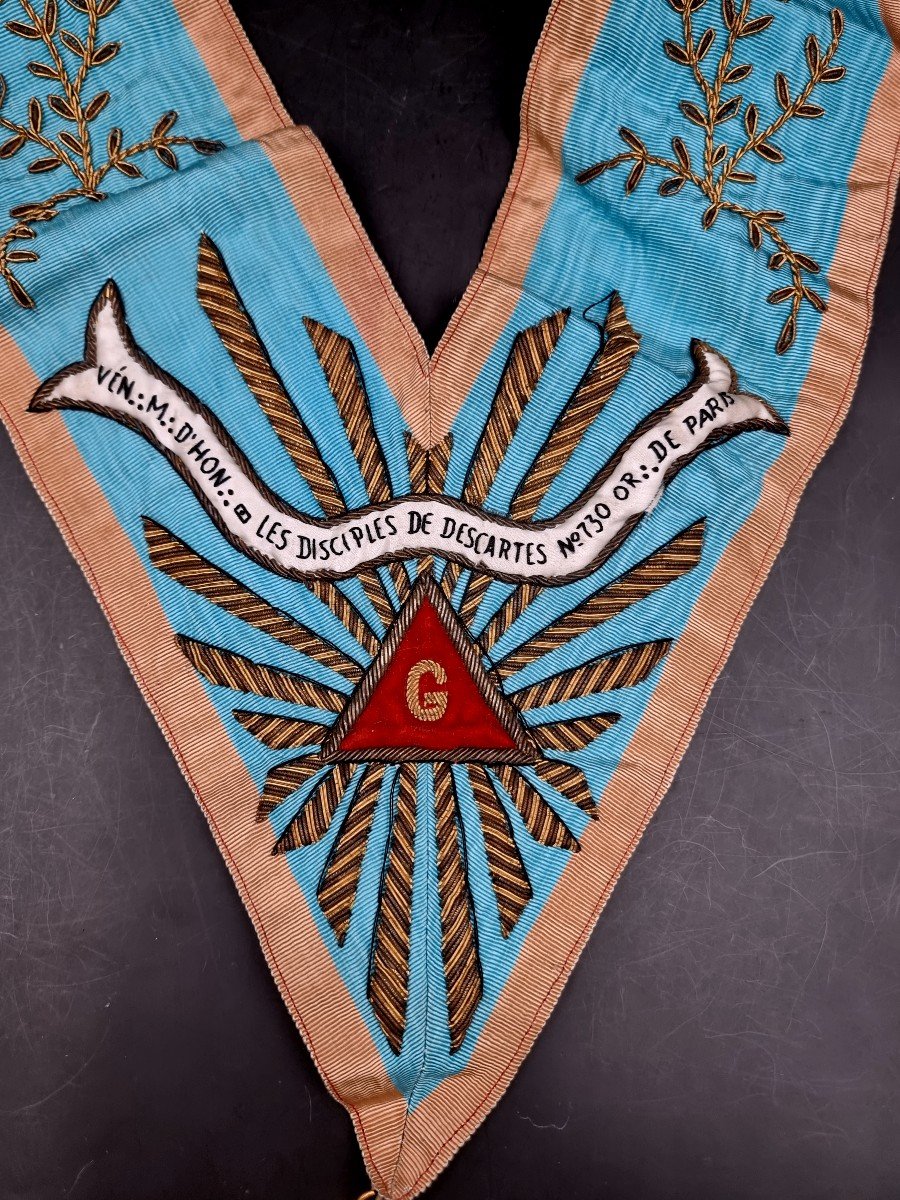 Masonic Necklace Embroidered The Disciples Of Descartes Paris With Its Jewel-photo-3