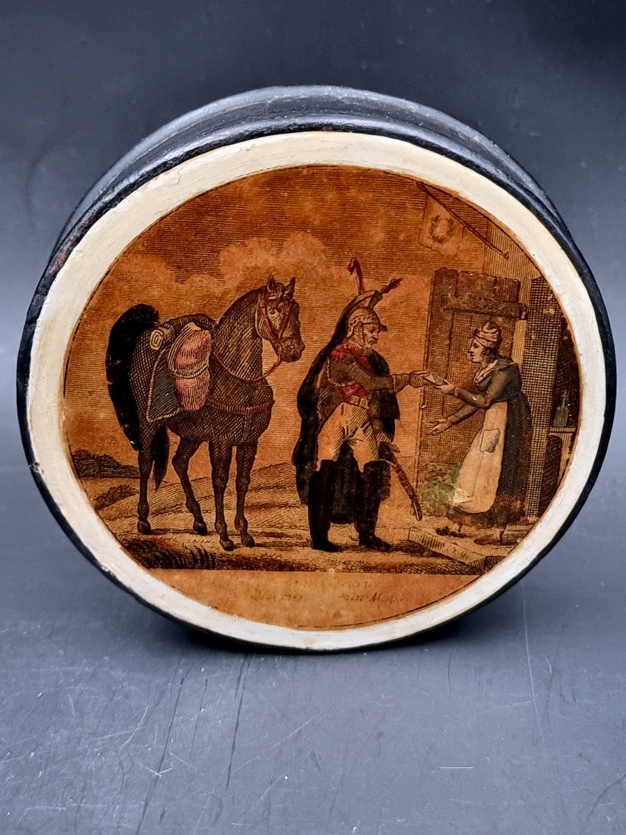 Boite Cheval Et l'Estafette Remettant Une Lettre à Une Femme Militaire Cuirassier Empire