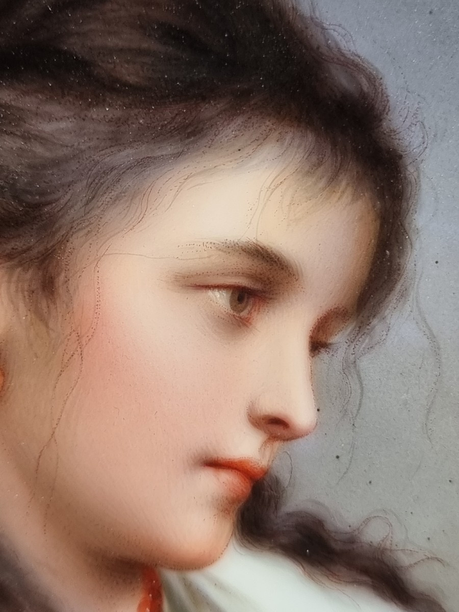 Miniature On Porcelain Of Great Finesse Representing A Melancholic Young Girl -photo-3