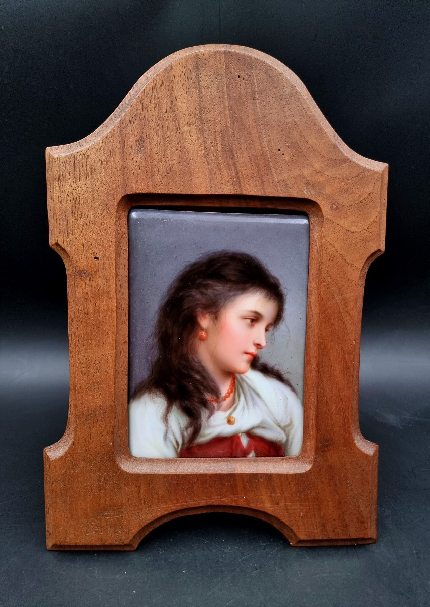 Miniature On Porcelain Of Great Finesse Representing A Melancholic Young Girl 
