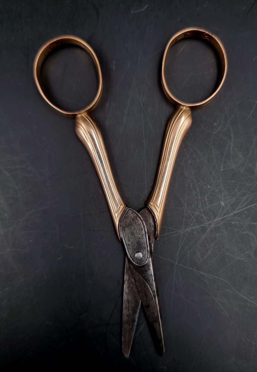 Paire De Ciseaux Or Et Acier Poinçons Paris 1784 Poids Brut 16.2 Gr -photo-4