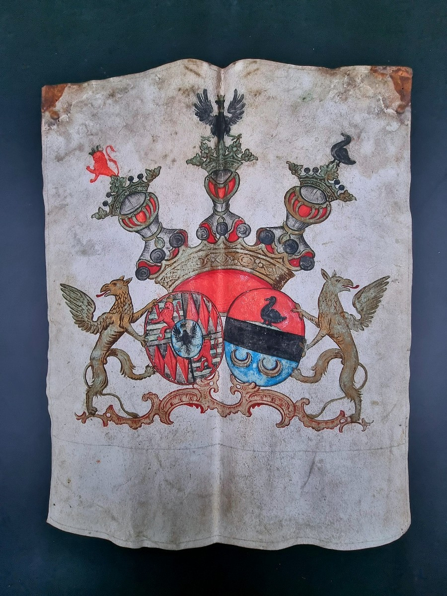 Armoiries Peintes Sur Vélin, Belgique  L. A  De Fromenteau De Ruyff Et J. F Dieudonnée Le Pas