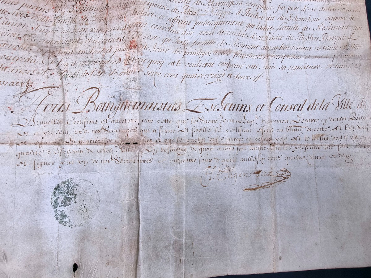 Certificate Of Proof Of Nobility Coat Of Arms Resimont Family Brussels Luxembourg 1682-photo-4