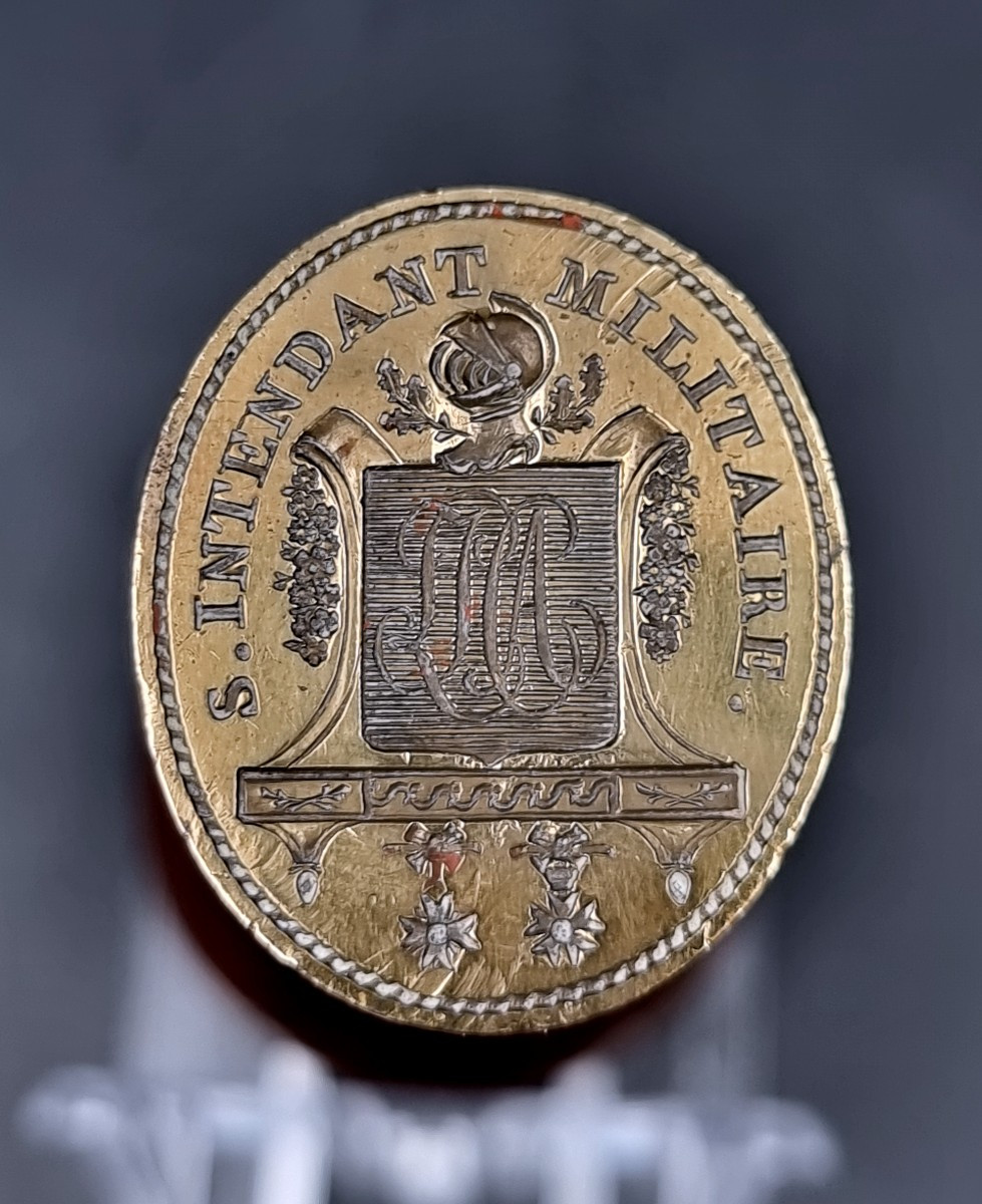 Stamp Seal Matrix Under Military Intendant Monogram Ja Shield Surmounted By A Helmet 