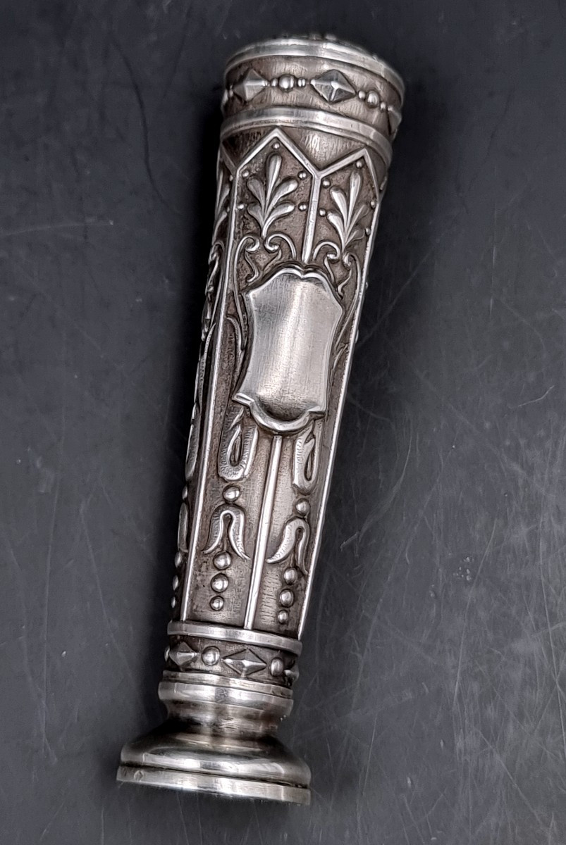 cachet sceau matrice en argent aux armes de la famille Varnod (Suisse) "je prends en patience "-photo-2