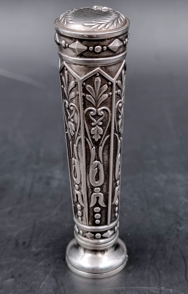 cachet sceau matrice en argent aux armes de la famille Varnod (Suisse) "je prends en patience "-photo-3