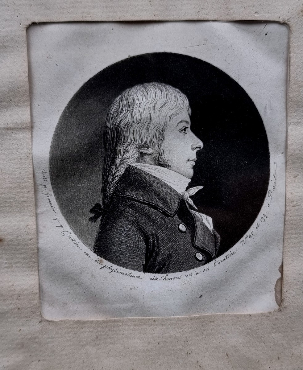 Physionotrace  d'un Jeune Homme d'époque Fin 18e Par fournier gravé par Chrétien rue St honoré -photo-2