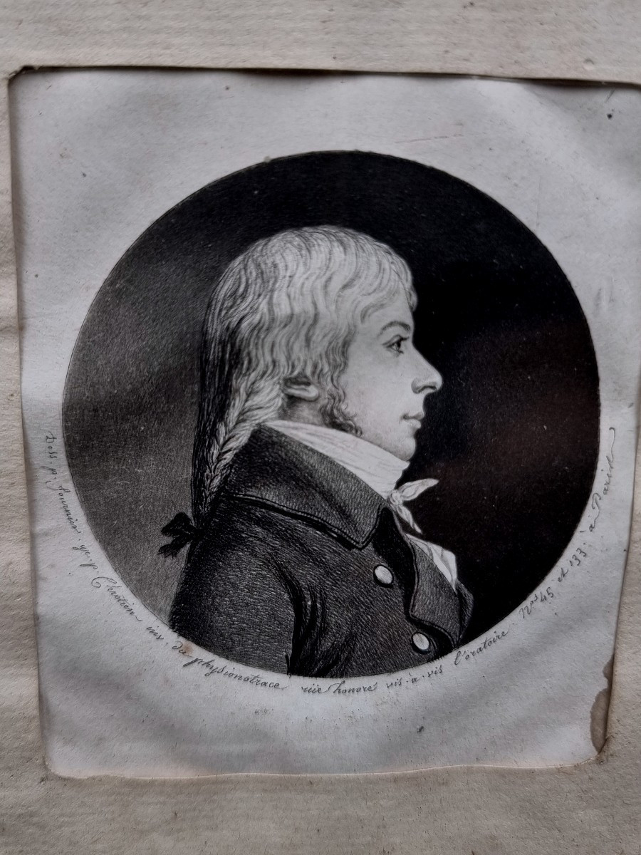 Physionotrace  d'un Jeune Homme d'époque Fin 18e Par fournier gravé par Chrétien rue St honoré -photo-3