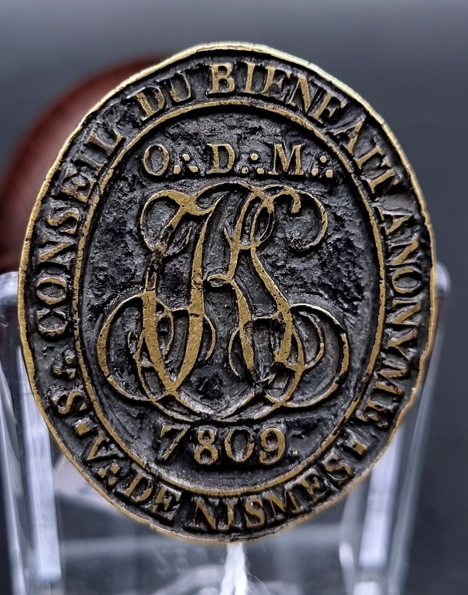 Bronze Seal Of The Masonic Lodge Of Nîmes, Council Of Anonymous Benevolence, Sv Of Nîmes 