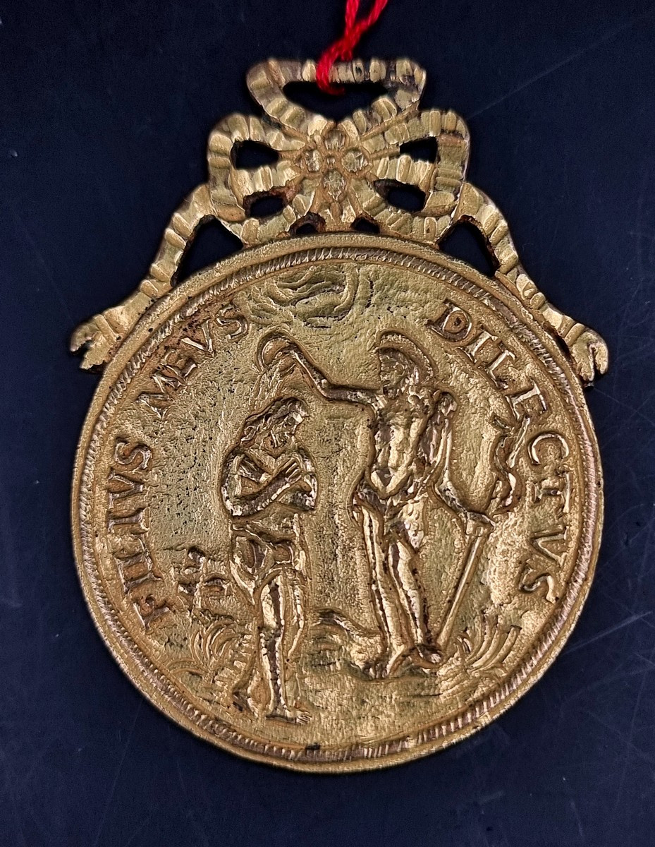 Gilt Bronze Baptismal Medal, Louis XVI Period, Depicting Jesus And St. John The Baptist  -photo-2