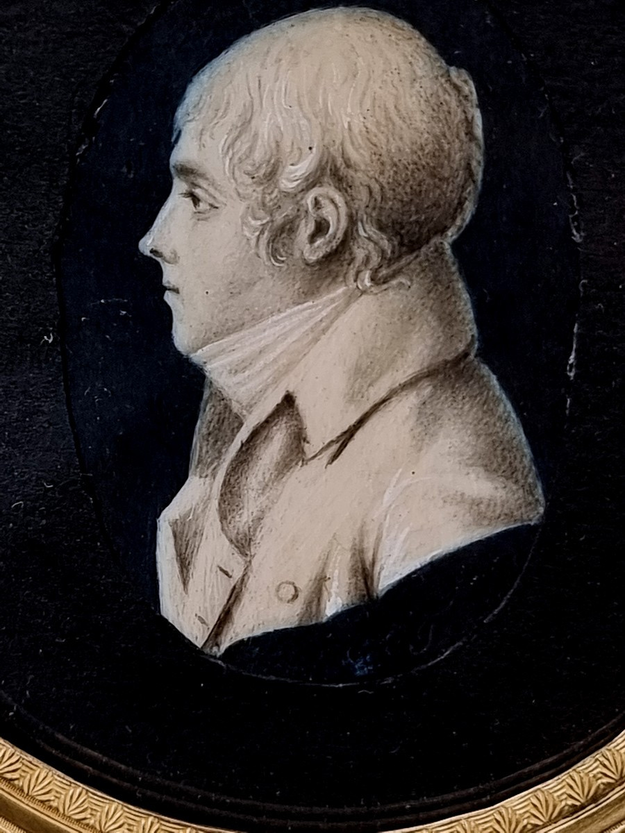 miniature portrait d'homme en grisaille dans un cadre en bronze doré époque XIXème siècle-photo-2