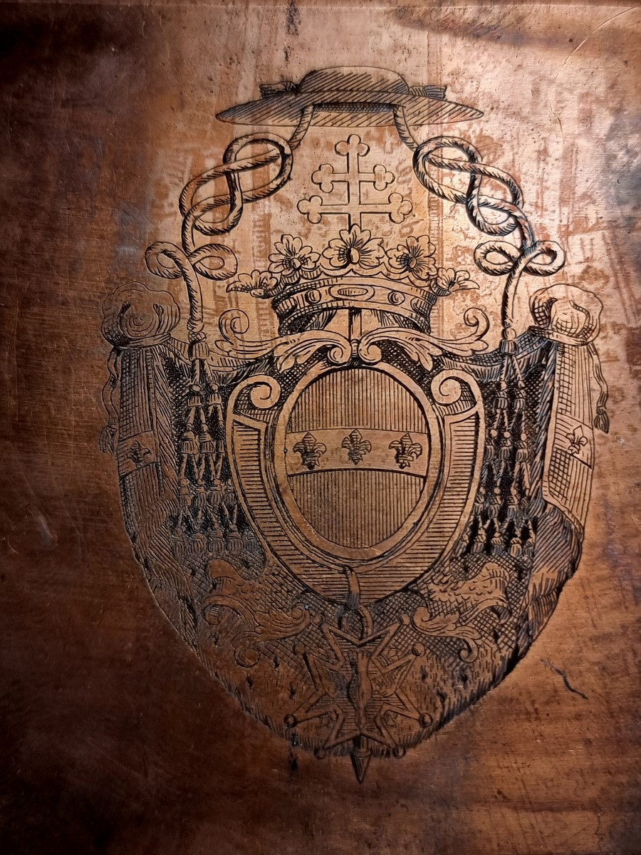Plaque Matrice Cuivre Ex Libris Aux Armoiries de Christophe de Beaumont -photo-2