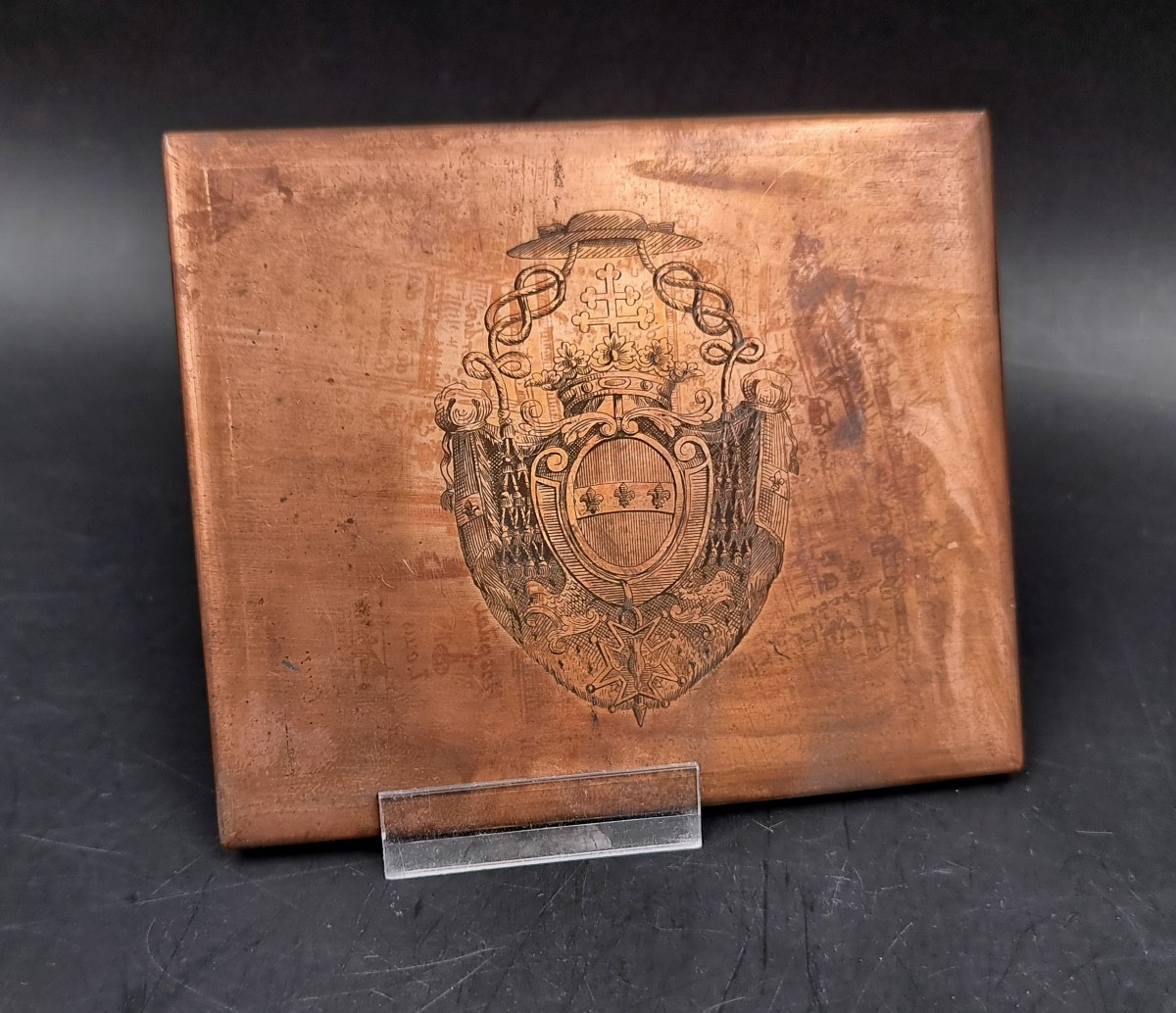 Plaque Matrice Cuivre Ex Libris Aux Armoiries de Christophe de Beaumont -photo-3