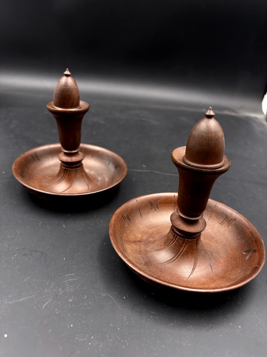Secret Box With Turned Wooden Travel Candlesticks, Complete With Their Snuffers -photo-4
