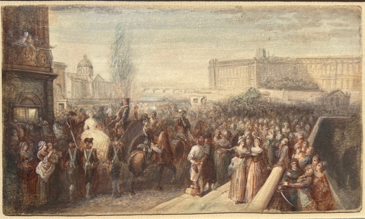 Aquarelle  reine  Marie-Antoinette se rendant à l’échafaud lors de son exécution le 16 oct 1793-photo-2