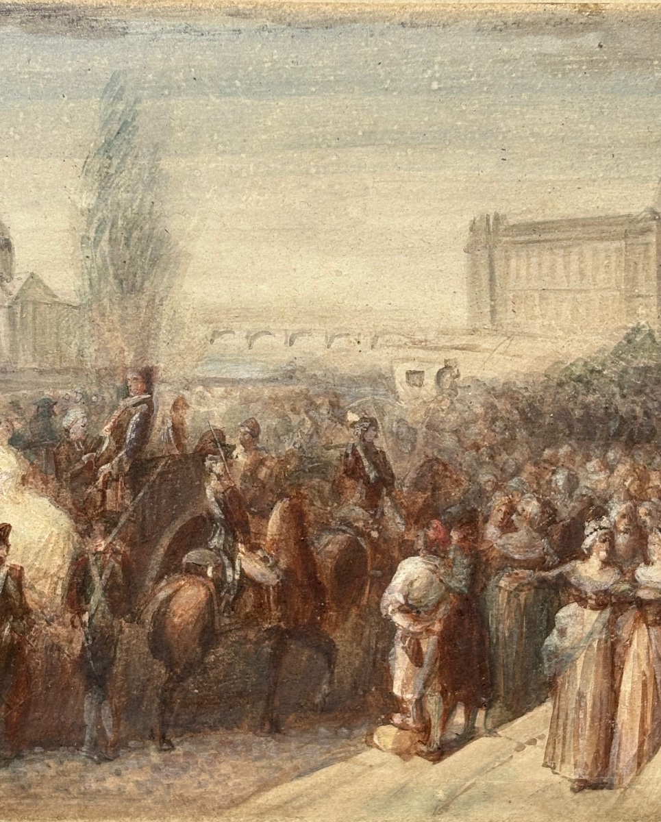 Aquarelle  reine  Marie-Antoinette se rendant à l’échafaud lors de son exécution le 16 oct 1793-photo-4