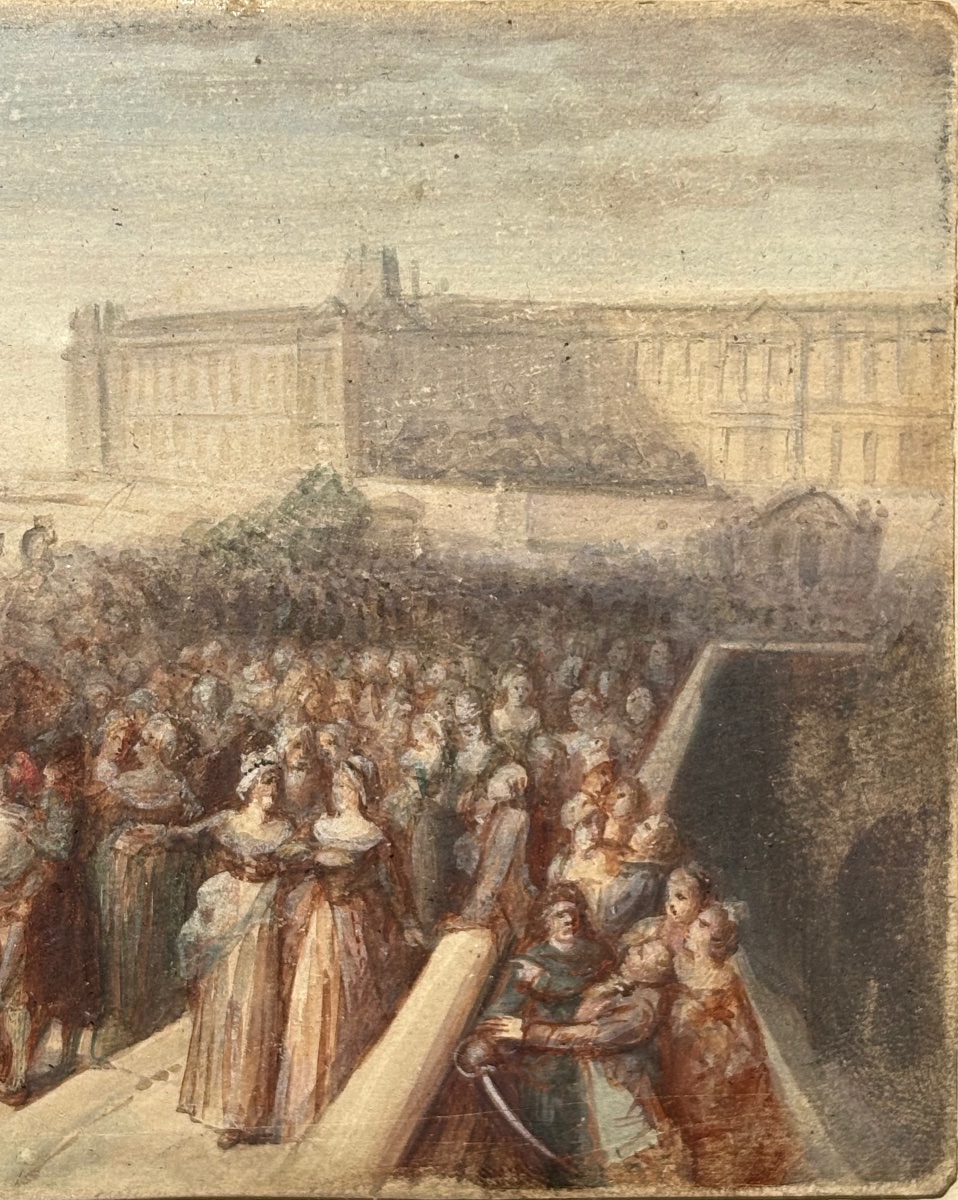 Aquarelle  reine  Marie-Antoinette se rendant à l’échafaud lors de son exécution le 16 oct 1793-photo-1