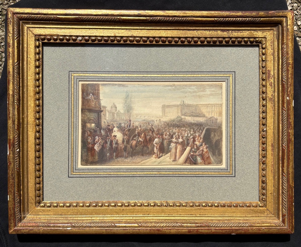 Aquarelle  reine  Marie-Antoinette se rendant à l’échafaud lors de son exécution le 16 oct 1793-photo-3