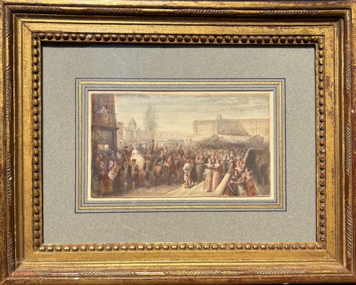 Aquarelle  reine  Marie-Antoinette se rendant à l’échafaud lors de son exécution le 16 oct 1793