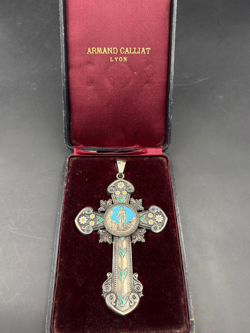 Croix du Chapitre d'AUTUN par Armand Calliat en argent émaillé dans ce écrin d'origine-photo-3