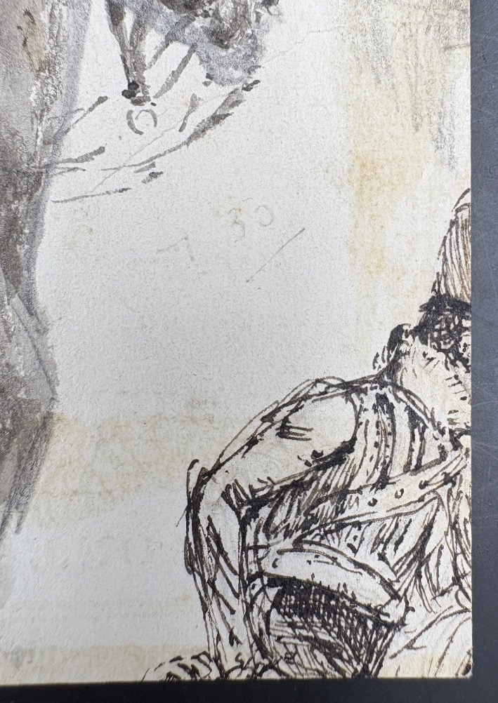 Dessin au crayon officier de Hussard empire à cheval ainsi que divers croquis à l'arrière -photo-3
