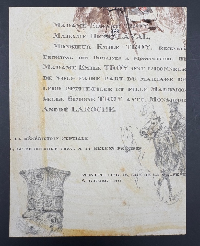 Dessin au crayon officier de Hussard empire à cheval ainsi que divers croquis à l'arrière -photo-2