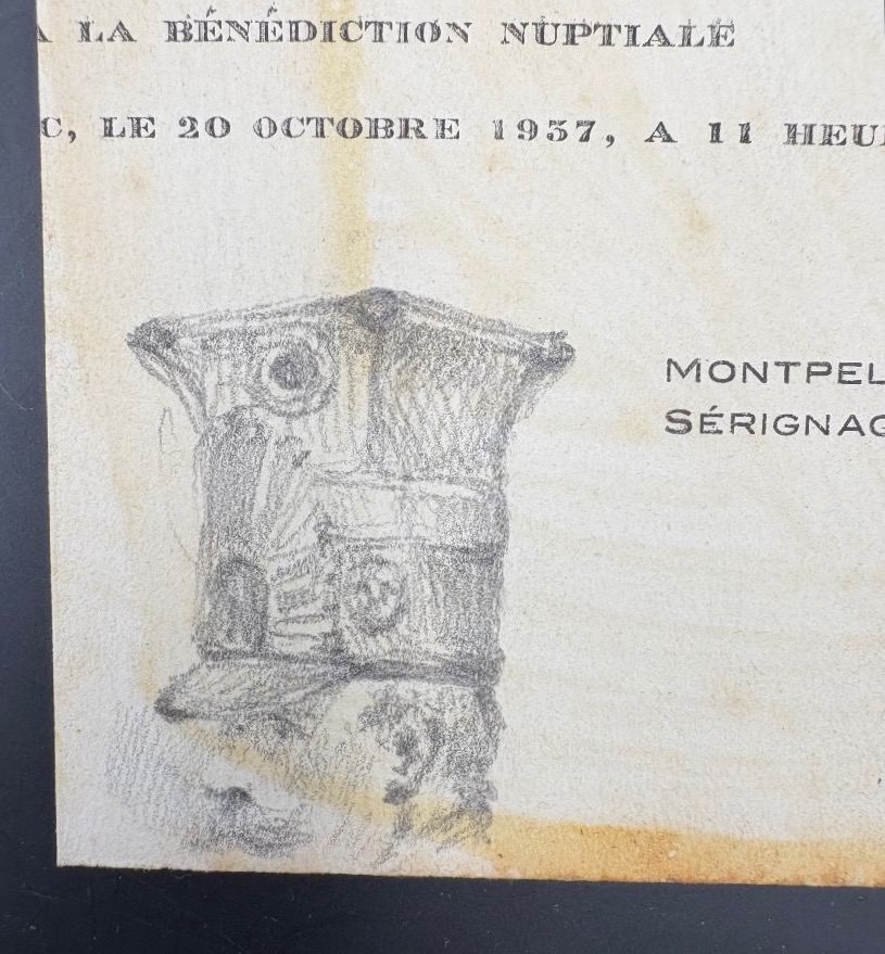 Dessin au crayon officier de Hussard empire à cheval ainsi que divers croquis à l'arrière -photo-4
