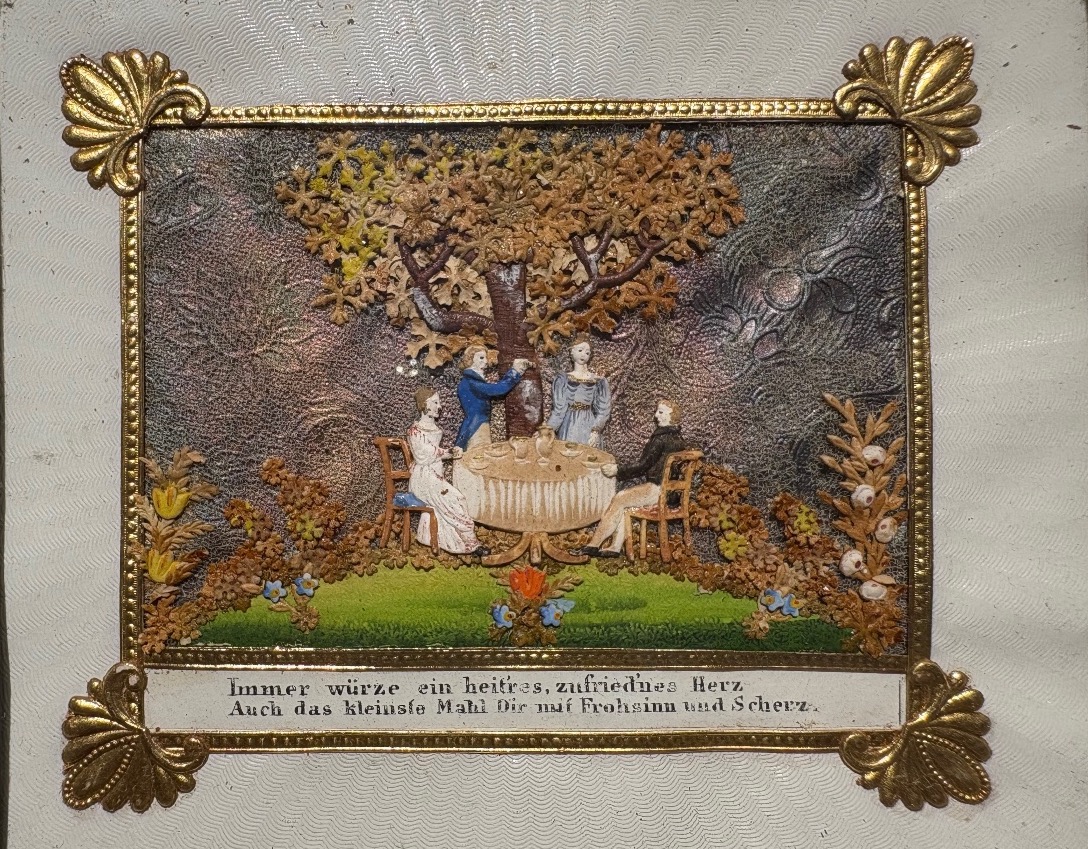Tableau d'une scène champêtre en papier très finement découpé et gaufré première moitié du XIX-photo-3