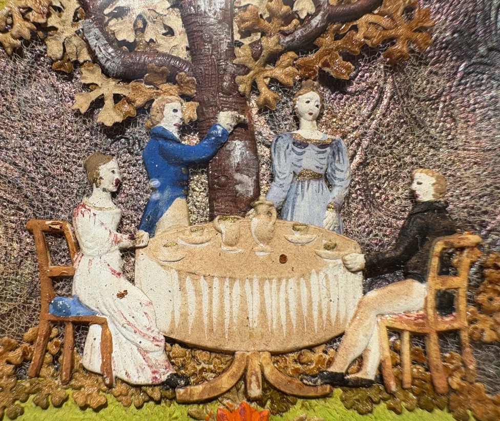 Tableau d'une scène champêtre en papier très finement découpé et gaufré première moitié du XIX-photo-4