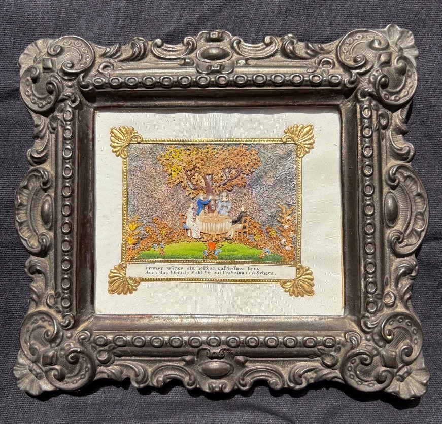 Tableau d'une scène champêtre en papier très finement découpé et gaufré première moitié du XIX
