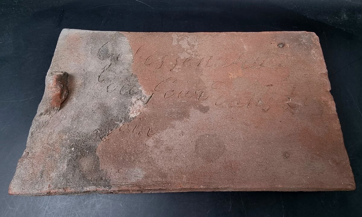 Flat Tile Inscribed Before Firing; I Put Them ------ In The Hay 