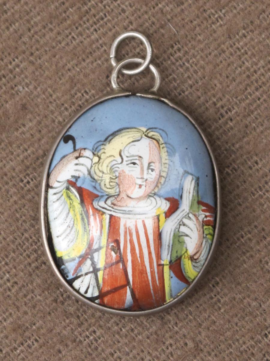 Enameled Medallion Of The Virgin And Saint Laurent Time XVIIIth Century Silver France-photo-4