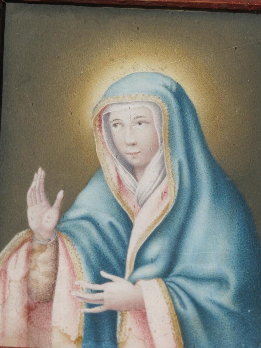Portrait De La Vierge Bénissante Sur Vélin époque Fin XVII ème Siècle  -photo-2