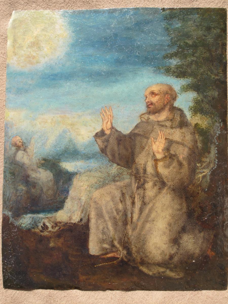 Tableau Huile Sur Cuivre Probablement Saint François époque XVII ème Siècle-photo-3