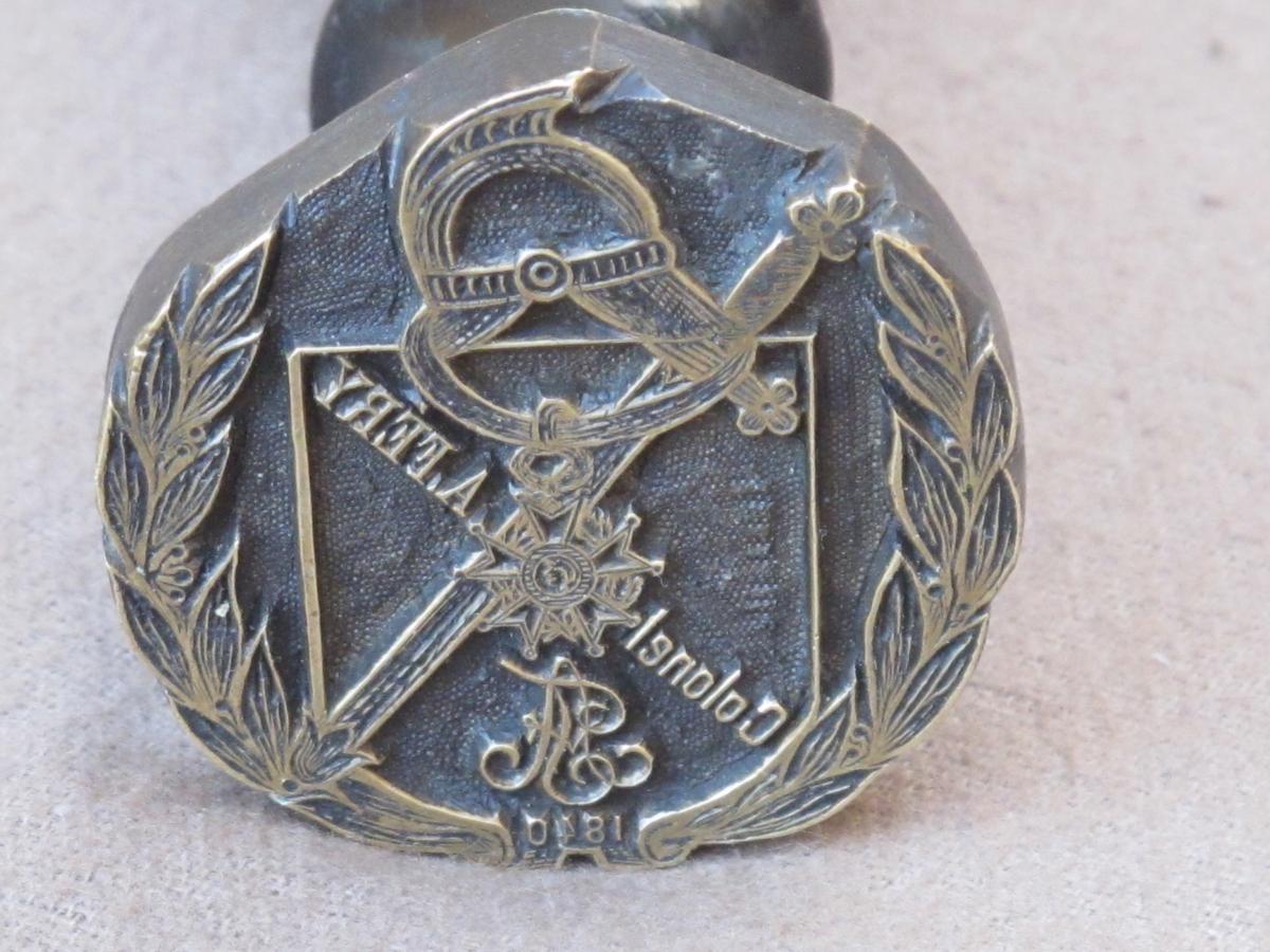 Cachet Sceau En Bronze Colonel A Fery 1840 Militaire Casque Sabre Légion d'Honneur 