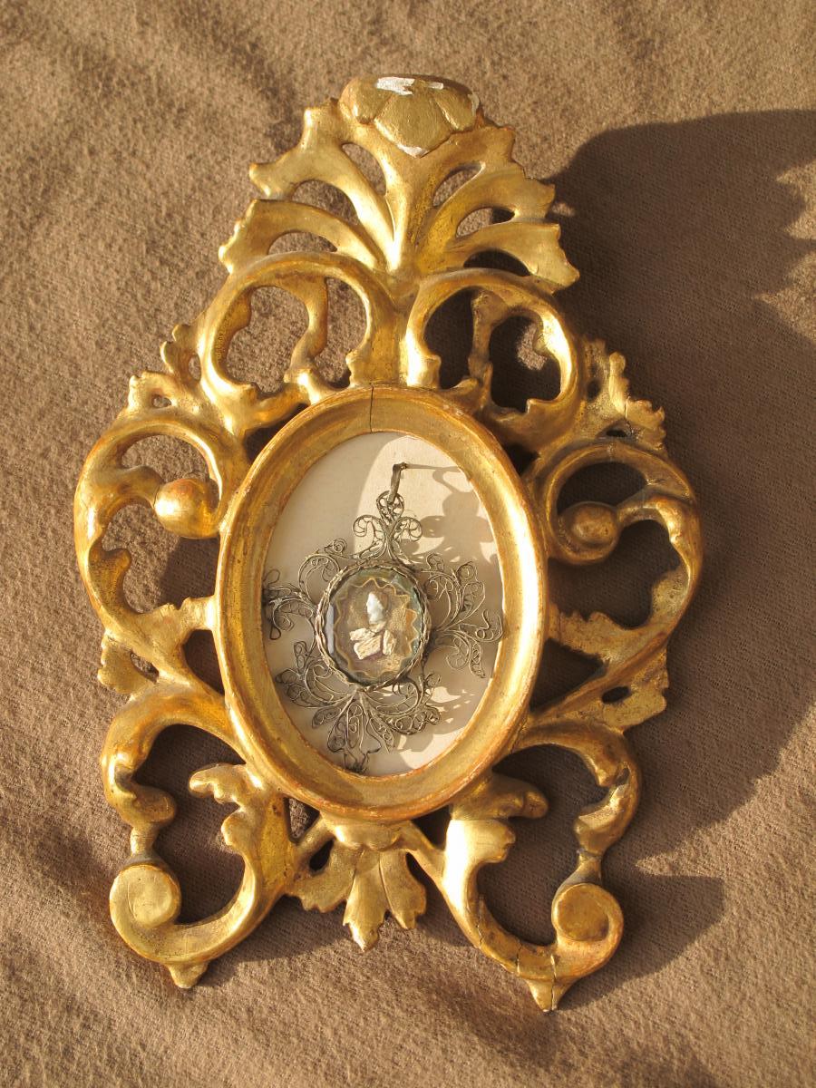 Reliquaire En Argent Filigrané Du XVII ème Siècle Tète De Saint En Verre De Nevers