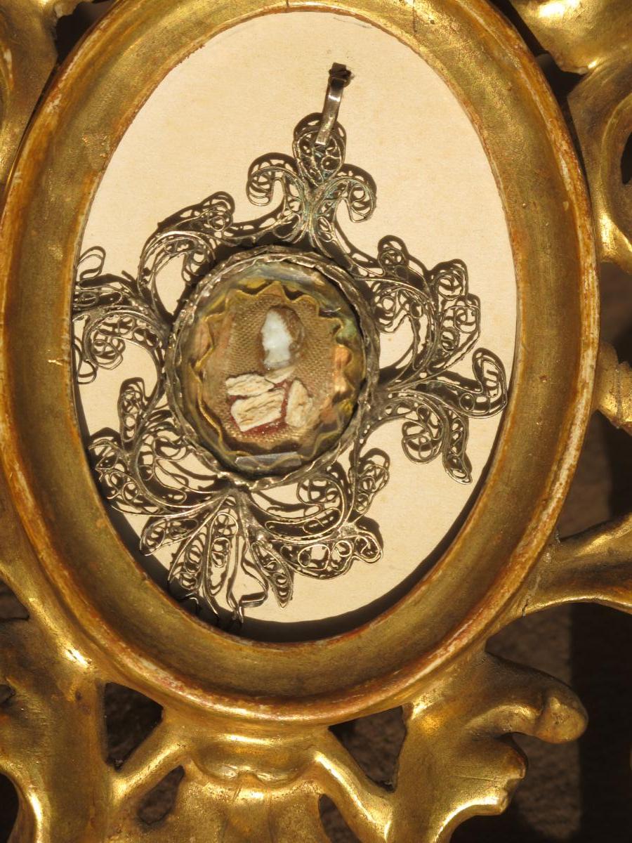 Reliquaire En Argent Filigrané Du XVII ème Siècle Tète De Saint En Verre De Nevers-photo-2