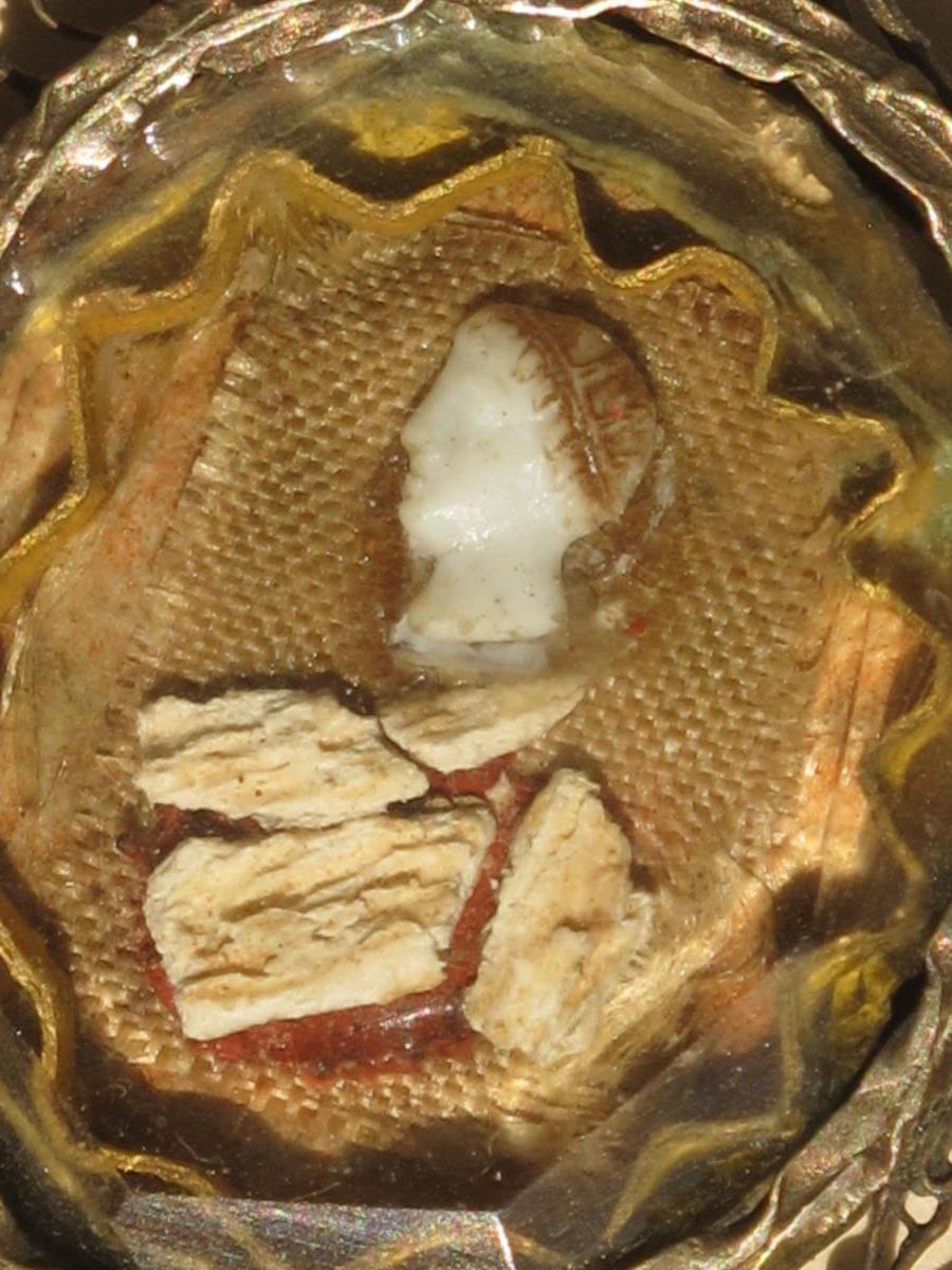 Reliquaire En Argent Filigrané Du XVII ème Siècle Tète De Saint En Verre De Nevers-photo-4