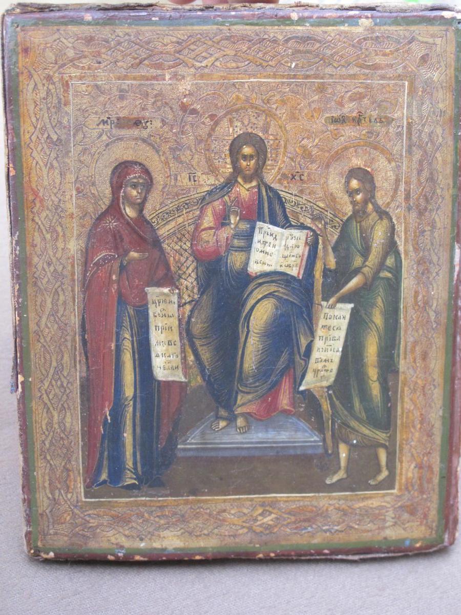 Icone Christ In Majesty Surrounded By The Virgin And Saint John-photo-3