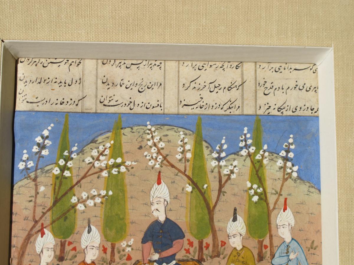 Gouache Miniatures On Persian Paper Coronation Scene-photo-3
