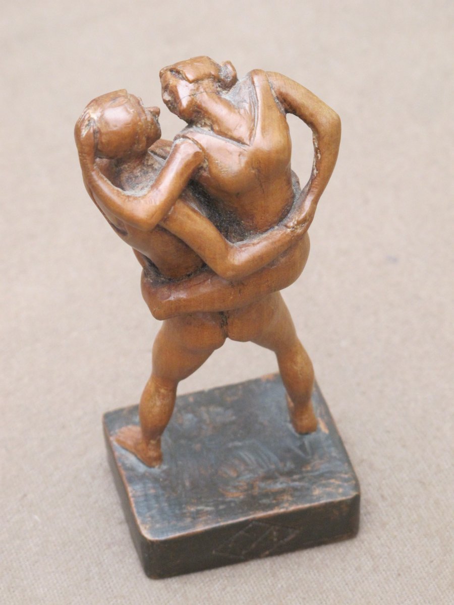 Statuette Bois Fruitier Couple S'enlaçant Cirque Danse Contorsionniste Signée Axb-photo-5