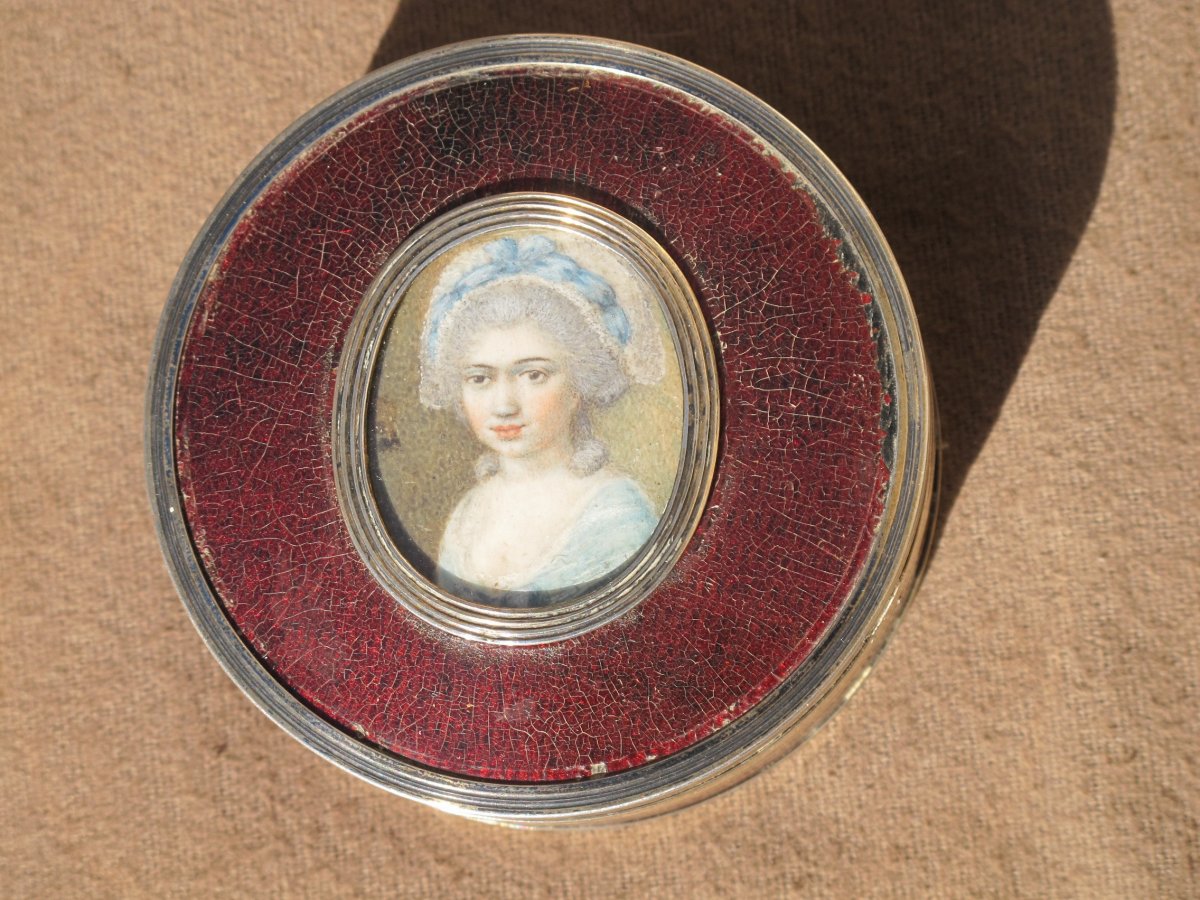 Boite Vernis Martin Et Miniature Femme Louis XVI  Cerclée Argent-photo-2